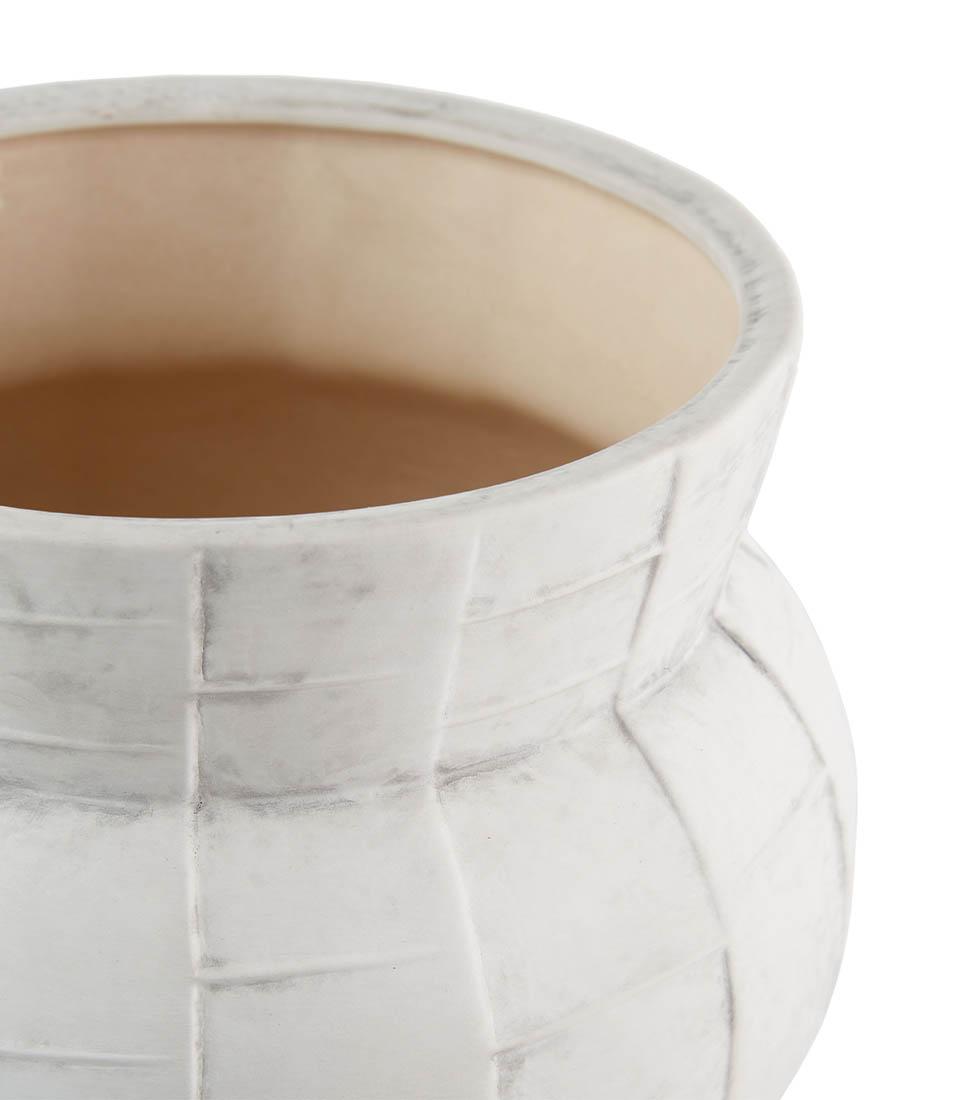 White Worked Ceramic and Wood Cachepot (2 Sizes)