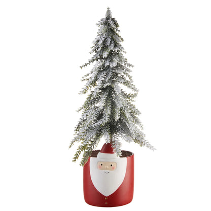 Flocked Christmas Tree with Red Santa Pot