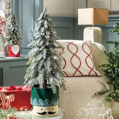 Flocked Christmas Tree with Red Santa Pot