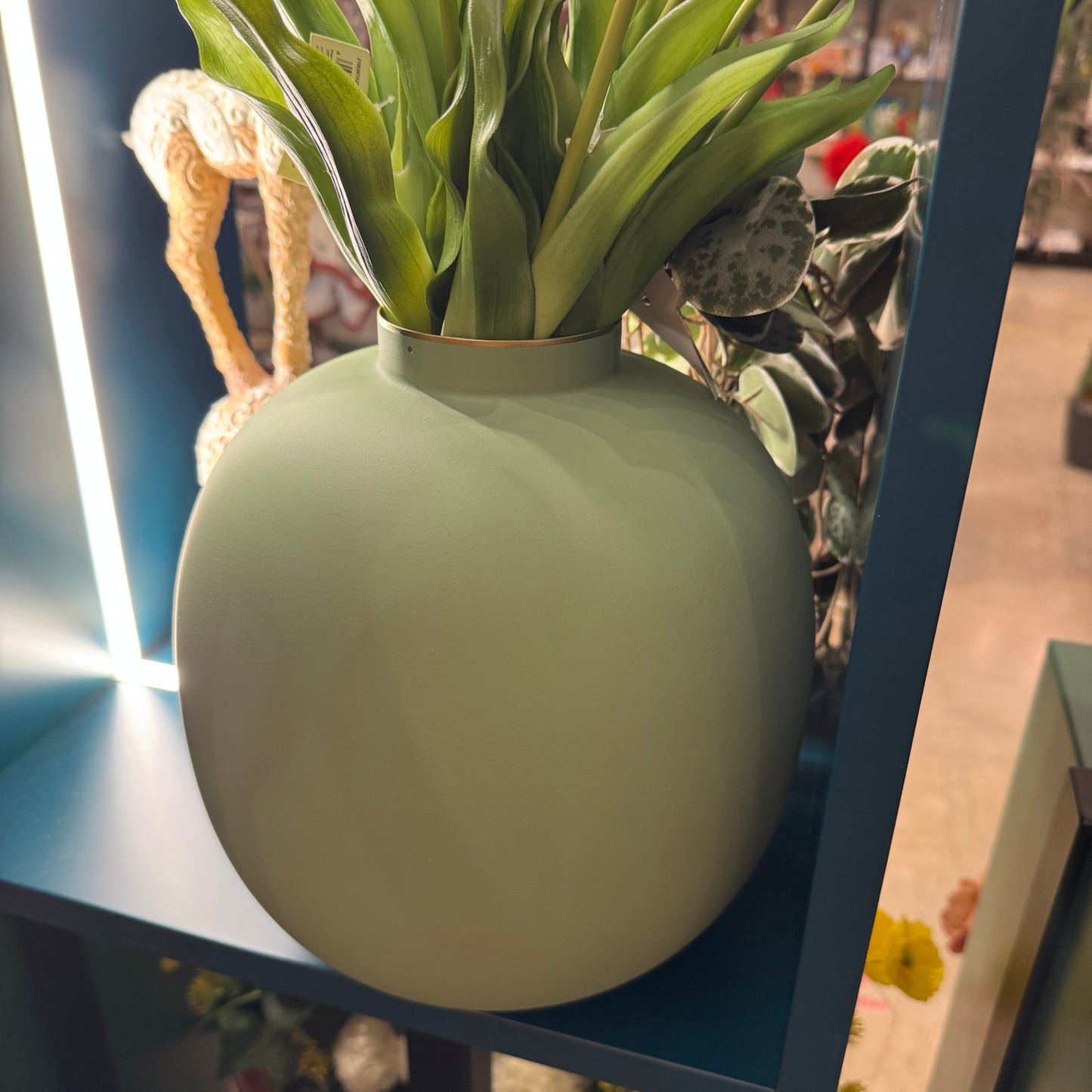 Matte Sage Green Round Metal Vase - H 23cm