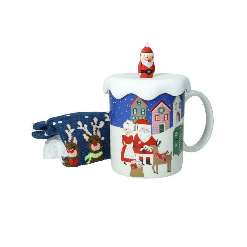 Tazza Mug "Babbo Natale" con Tappo in Silicone e Calzini in Cotone