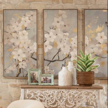 Set of 3 Silk Screen Print Paintings on Canvas with Applications - 50x100 (1Q266)