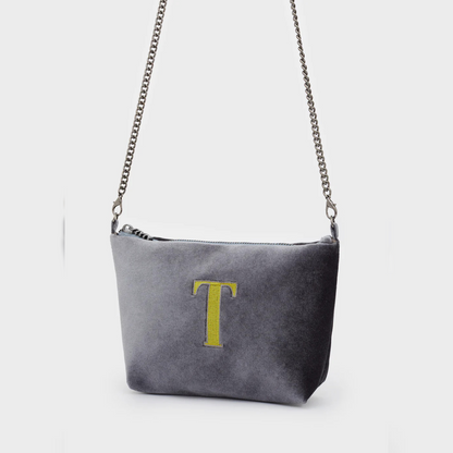 Alphabet Mini Bag in Velluto con Lettera Ricamata - Nalì