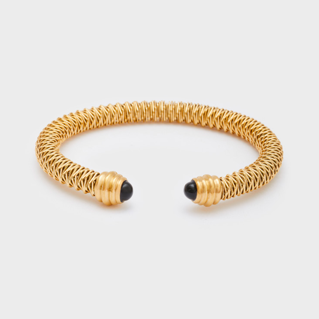 Bracciale Rigido Aperto con Pietre Nere - Nalì
