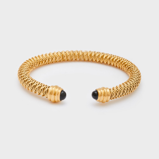 Bracciale Rigido Aperto con Pietre Nere - Nalì
