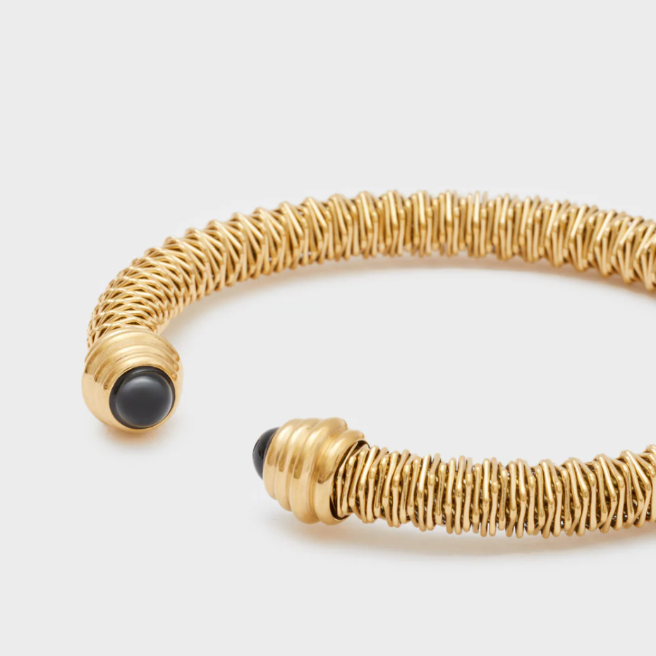 Bracciale Rigido Aperto con Pietre Nere - Nalì