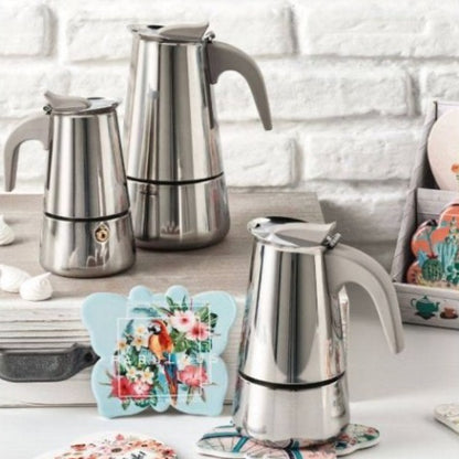 Stainless Steel Induction Moka Pot 6 Cups - Brandani "Borbottina"