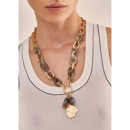 Collana "IVY Long" con Pendente in Resina Grigio