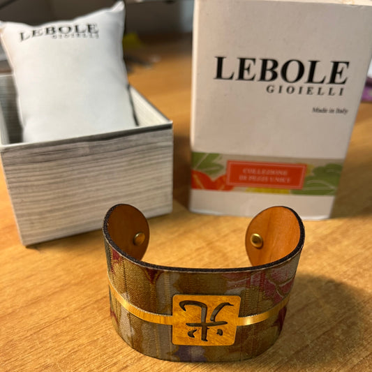 Bracciale Rigido in Pelle, Tessuto e Ottone - Lebole Kimono
