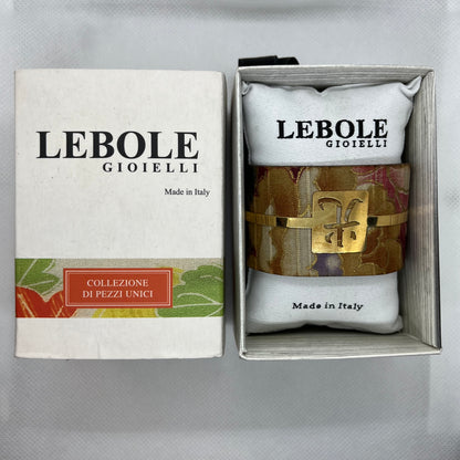 Bracciale Rigido in Pelle, Tessuto e Ottone - Lebole Kimono
