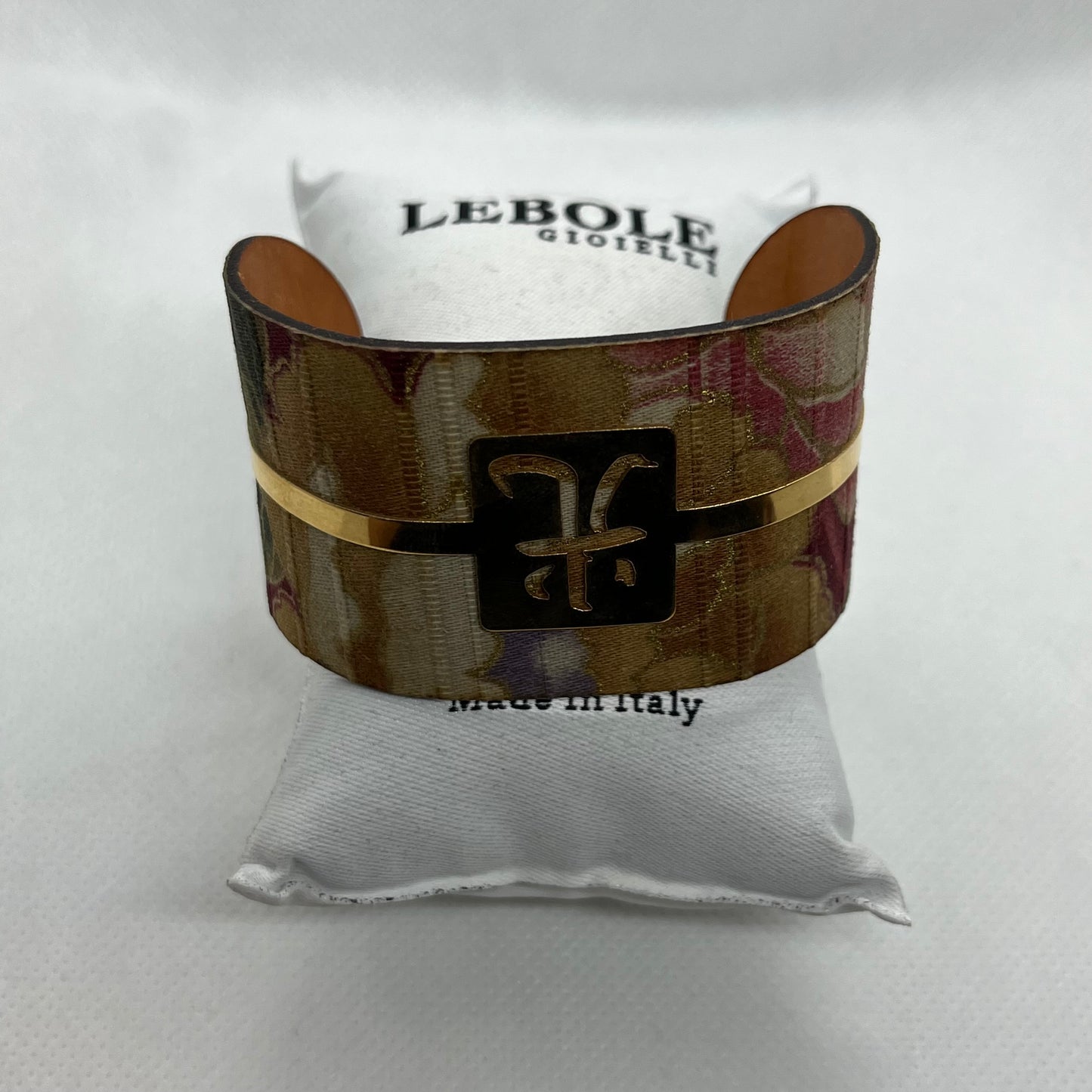 Bracciale Rigido in Pelle, Tessuto e Ottone - Lebole Kimono