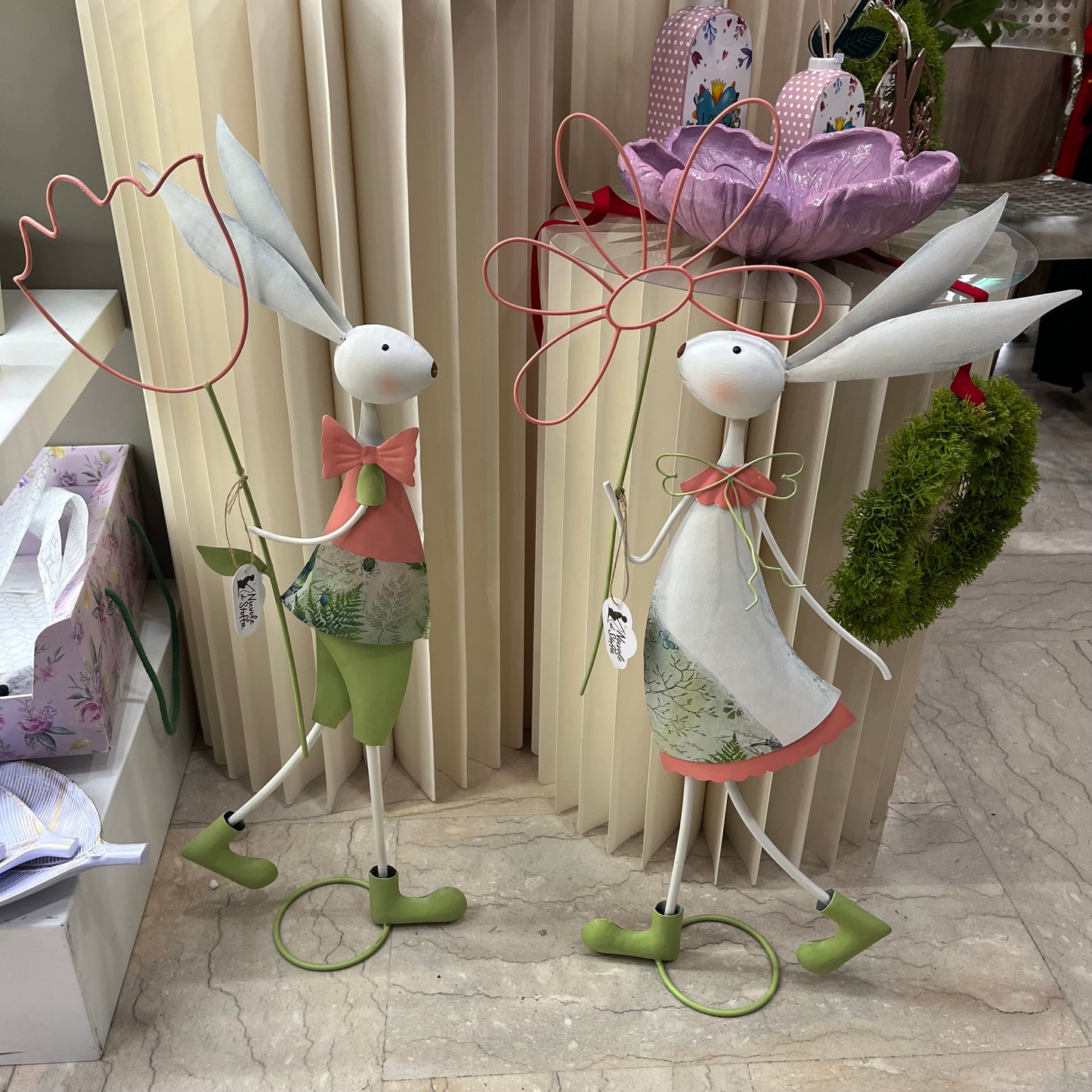 Decorazione in Metallo a forma di Coniglio Maschio e Femmina