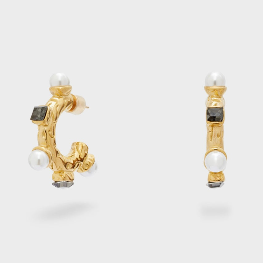 Gold Hoop Earrings with Pearls - Nalì