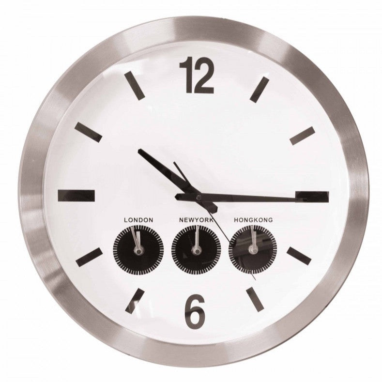 "MultiTime" Wall Clock by Brandani with 3 Time Zones