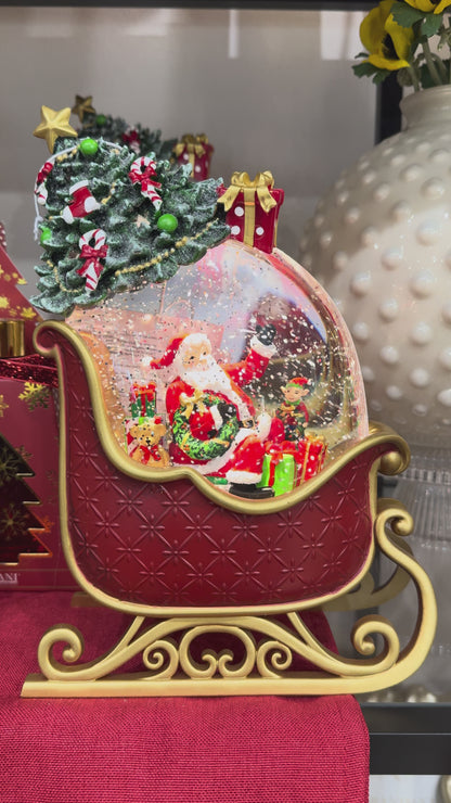 Decorated Sleigh and Snowy Landscape with Music, Movement, and LED Lights