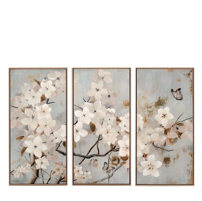 Set of 3 Silk Screen Print Paintings on Canvas with Applications - 50x100 (1Q266)