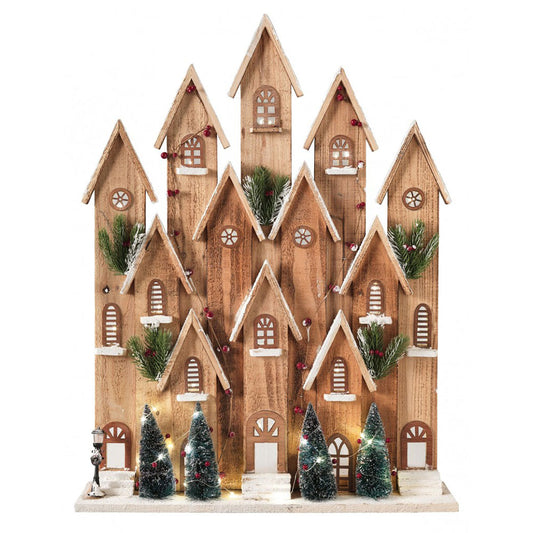 Wooden Snow Village 85 cm with LED Lights - Brandani
