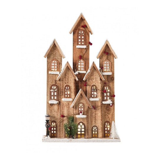 Wooden Snow Village cm 60 with LED Lights - Brandani