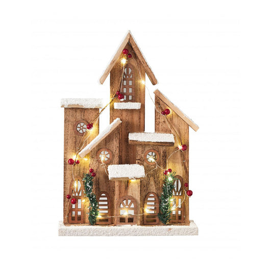 Wooden Snow-Covered Village 40 cm with LED Lights - Brandani